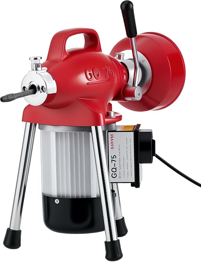 500W 400 RPM Auto Feed Electric Drain Cleaner Machine (66FT x 5/8" + 16FT x 3/8", Red) | Portable Drain Cleaning Auger Sewer Snake with 66 ft x 5/8" & 16 ft x 3/5" Steel Cables & 6 Cutters, for 1.6"-4" Pipes