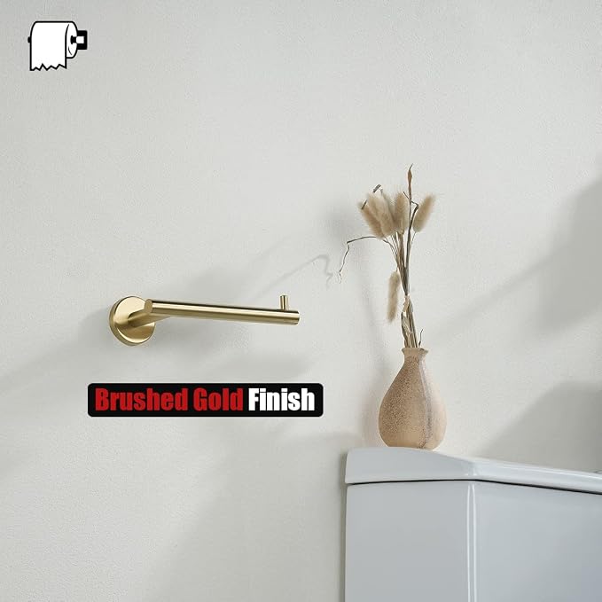 JQK Gold Toilet Paper Holder, 5 Inch Tissue Paper Dispenser, 304 Stainless Steel Thick 0.8mm Wall Mount, Brushed Brass 2 Pack, TPH100-BG-P2