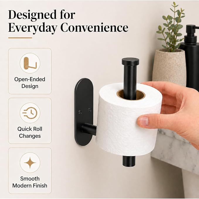 2Pcs Black Toilet Paper Holder Wall Mount For Bathroom, Heavy-Duty Screw-In Rv Toilet Roll Holder, SUS304 Rustproof Stainless Steel Rust Proof, Suitable For Kitchen Washroom Thicken Morden Matte Black