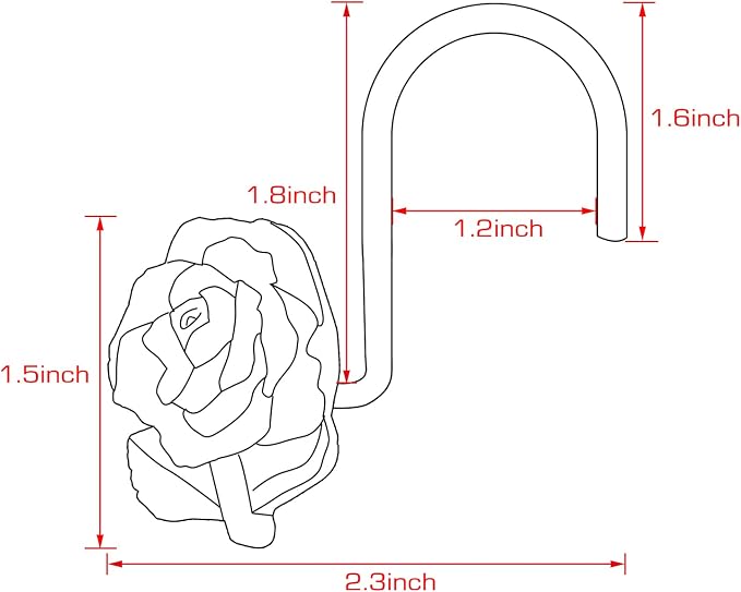 AGPTEK Rose Shower Curtain Hooks, 12 PCS | Anti Rust, Decorative Vintage Resin Rose, For Bathroom, Baby Room, Bedroom, Living Room
