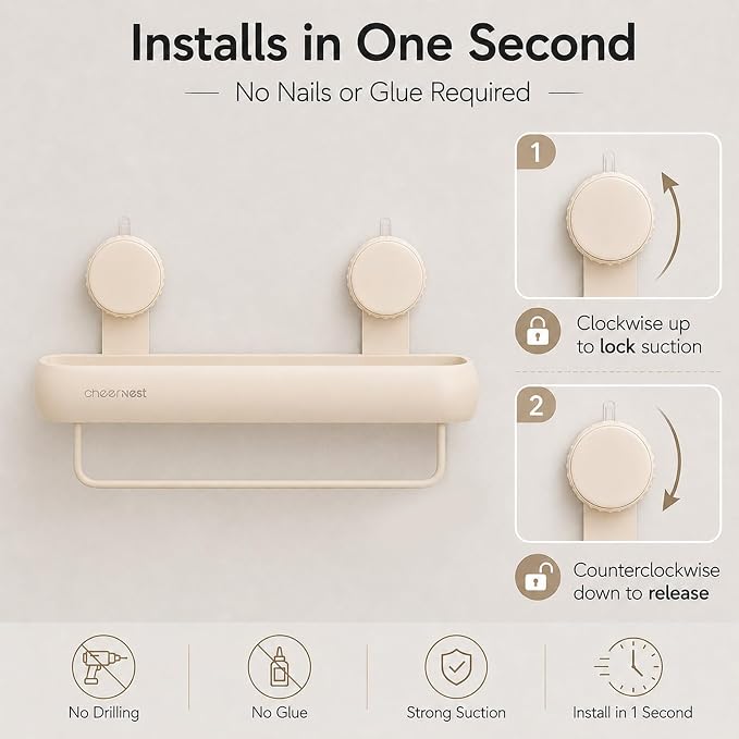 Shower Caddy Suction Cup, Removable Shower Organizer Shelf,2 Pack | Large Capacity, Rustproof Aluminum, 2 Install Ways, Includes Hooks&Hanging Bar,Wall-Mounted Bathroom Organizer Storage Holder