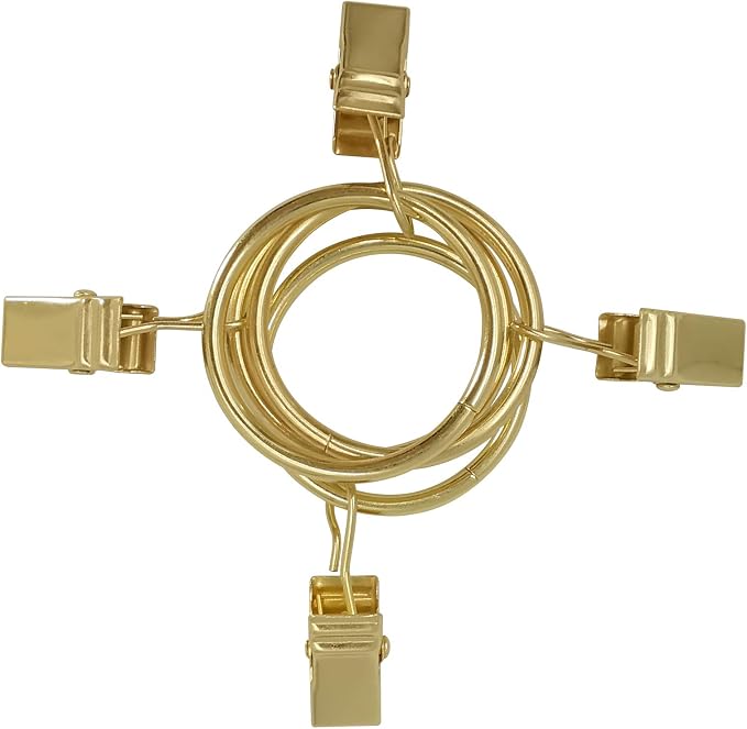 LLPJS 100 Pack Curtain Rings with Clips, Curtain Clip Rings Hooks, Bow Hanger Clips for Hanging Drapery Drapes Bows, Ring 1.26 inch Interior Diameter, Fits up to 1" Rod, Gold