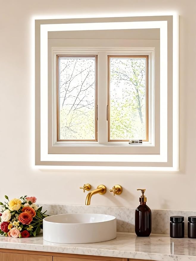 NEWBULIG Bathroom Mirror, Wall Mirror with Aluminum Alloy Thin Frame, Bathroom Mirrors for Over Sink, Bedroom, Living Room, Entryway