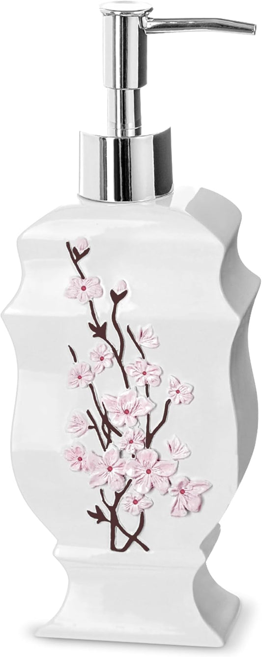 Creative Scents Vanda White Soap Dispenser Bathroom Countertop Lotion Pump | Hand Lotion Dispenser for Liquid Soap with Durable Pump, Modern Cherry Blossom Style