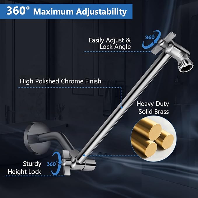 Shower Head Combo,10" Brushed Nickel High Pressure with 11" Extension Arm | Rain Shower Head with 5 Settings Handheld Shower Head Combo,Powerful Shower Spray Against Low Pressure Water