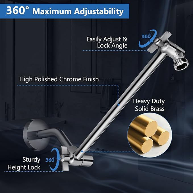 Shower Head Combo(Brushed Nickel),8 Inch High Pressure Rain Shower Head with 11 Inch Adjustable Extension Arm and 5 Settings Handheld Shower Head Combo,Powerful Shower Spray Against Low Pressure Water