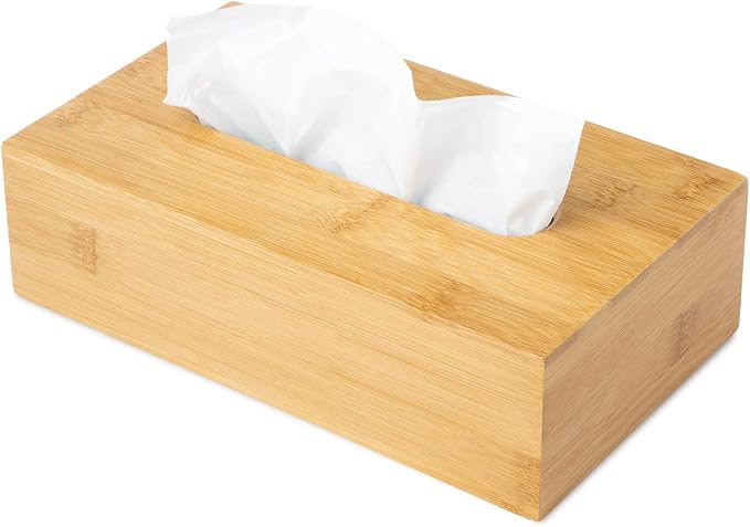 Design Tissue Box Holder - Modern, Minimalist, and Durable Wooden Tissue Box with Sliding Bottom, Easy-Refill- Premium-Quality Bamboo Tissue Box Cover, Fits 120-Count Box, Short Rectangular
