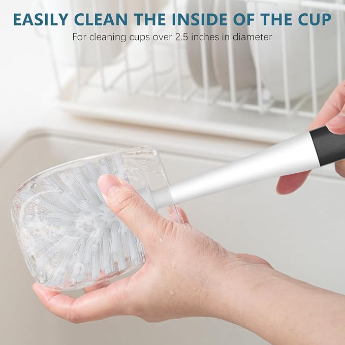 SetSail Dish Brush Set of 3 with Bottle Brush, Dish Scrub Brush with Long Handle Deep Cleaning Handle Brush with Scraper Tip for Kitchen Sink Dishes Bottle Cup Pot and Pans Tile Lines, Black | Built-In Scraper Tip, Non-Slip Rubber Handle, Pet Stiff Bri...