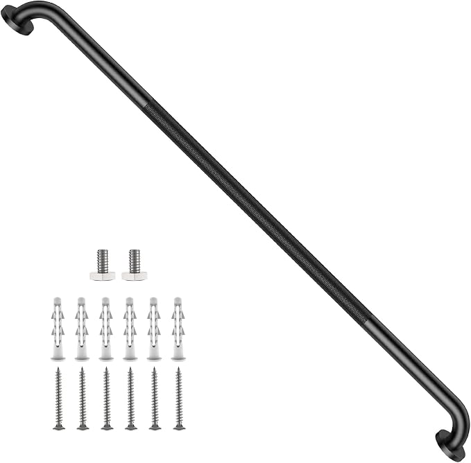 ZUEXT 48 Inch Matte Black Knurled Anti Slip Shower Grab Bar, Extra Long | Bathroom Balance Support Rail, Assist Handle for Handicap Seniors, Wall Mount Stainless Steel Bath Safety Handrail, 1.25" Dia