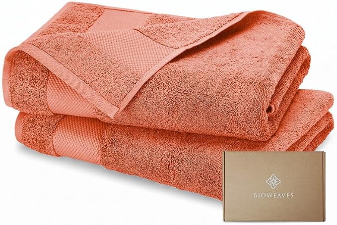 100% Organic Cotton 700 GSM Luxury Bath Towels for Bathroom 30" x 58" GOTS Certified - Burnt Orange, Pack of 2