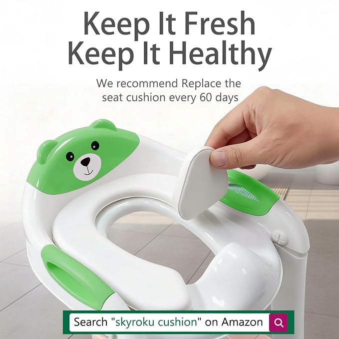 Potty Training Toilet for Toddlers, 2-in-1 Potty Training seat, Anti-Slip | SKYROKU, Fits Round & Elongated Toilets, 6 Heights, Splash Guard, Foldable, Holds 200+ lbs, Step Stool, Dishwasher Cushion