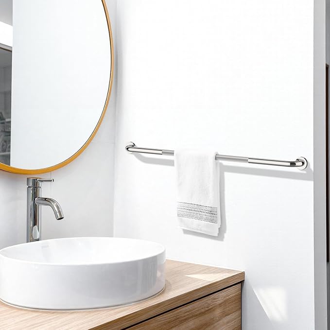 48 Inch Anti Slip Shower Grab Bar, Munzong Bathroom Grab Handle for Wall | Brushed Nickel Knurled Handicap Balance Bar Safety Hand Rail Support Elderly Senior Assist Bath