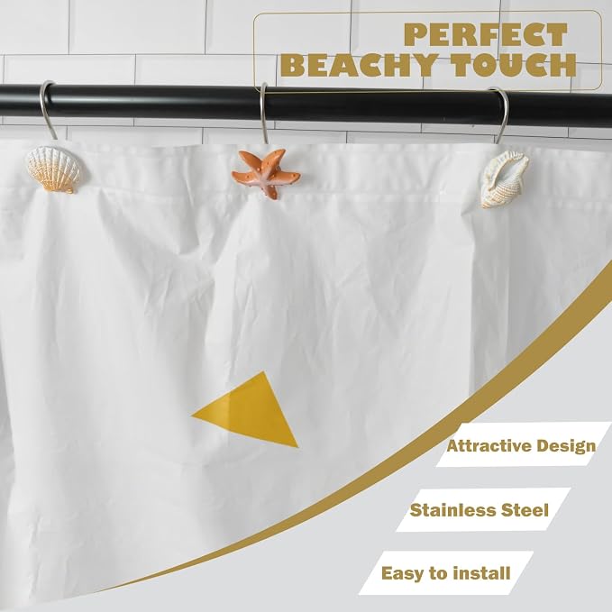 Seashell Shower Curtain Hooks 12pcs Beach Shower Curtain Rings Bath Shower Hooks Rust Proof Curtain Hangers Coastal Bathroom Accessories Decor