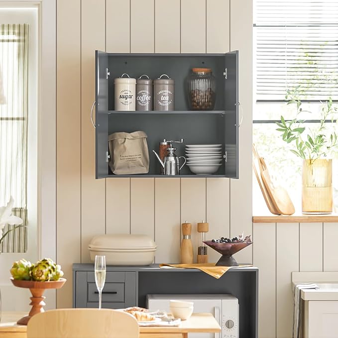 Haotian Wall Cabinet, Bathroom Storage, 23.6 x 11.8 x 23.6 in, MDF, Grey | Neutral Floating Wall Storage Cabinet With Adjustable Shelf, Versatile Bathroom Cabinet For Multi-Room Storage, FRG231-DG