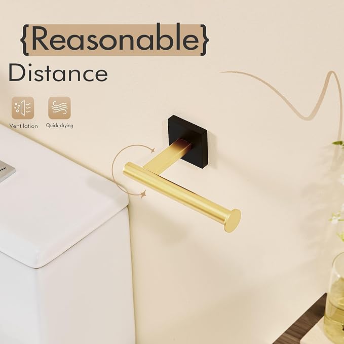 KOKOSIRI Toilet Paper Holder Toilet Roll Holders Hold Mega Rolls Kitchen Bathroom Tissue Paper Dispenser Black with Gold Stainless Steel, B2008GDK