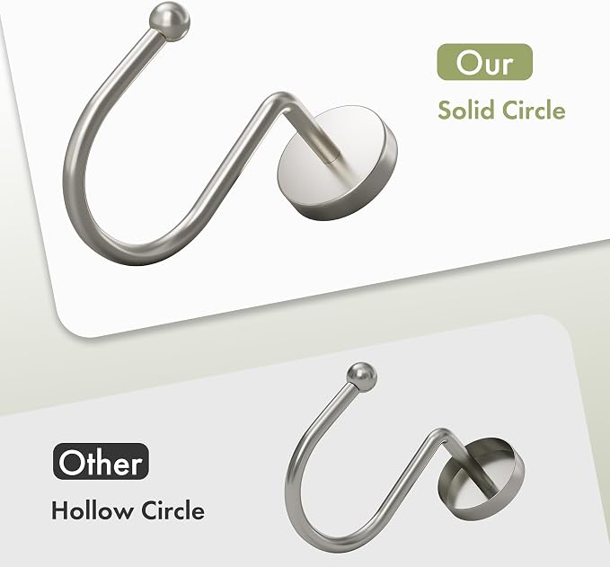 AmazerBath Shower Curtain Hooks Brushed Nickel Shower Curtain Rings, Heavy Duty Modern Decorative Shower Curtain Hooks Rust Proof Smooth Glide Shower Hooks for Shower Curtain Shower Rod Hook, 12Pcs