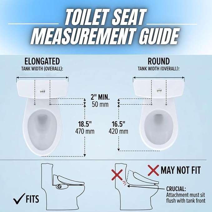 GenieBidet Right Side Bidet Toilet Seat Round - Round Bidet Toilet Seat with Adjustable Self-Cleaning Nozzles, Attachment, T Adapter & Bottle - Non Electric Bidet Seat