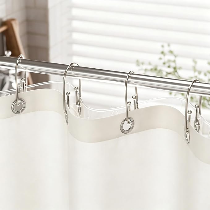 BBV Shower Curtain Hooks Rings, 12 Pcs Rust Resistant Metal Double Glide Shower Hooks for Bathroom Shower Rods Curtains (Nickel)