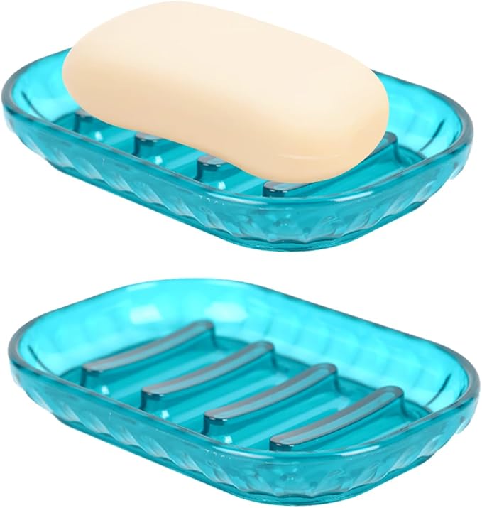 2 Pack Soap Dish Holder for Bar Soap, Bathroom Soap Dishes Bar Soap Holder | Soap Dishes Soap Saver Tray for Shower Bathroom, Kitchen Sink Soap Dish, Blue