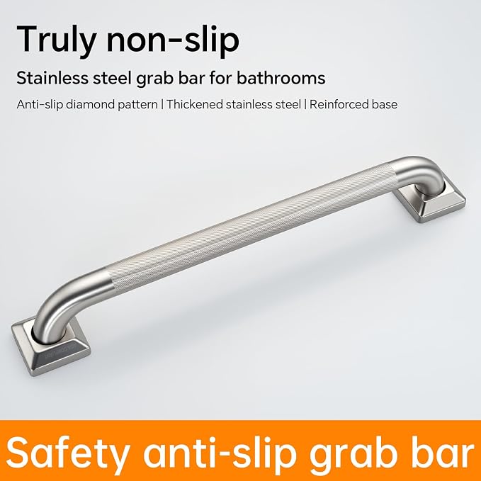 joyrain 500lb Capacity Stainless Steel Grab Bar - Heavy Duty Bathroom Safety Rail for Elderly, Anti-Slip Shower Handle, ADA Compliant (Knurling, 12 inch)