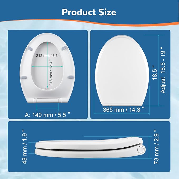 Universal Elongated/Oval Toilet Seat Soft-Close Cover, 4 PCS Toilet Bolts | White, One-Click Quick Release, Elongated Toilet Seat Replacement with Toilet Bumpers, Compatible with TOTO, Gerber, Kohler