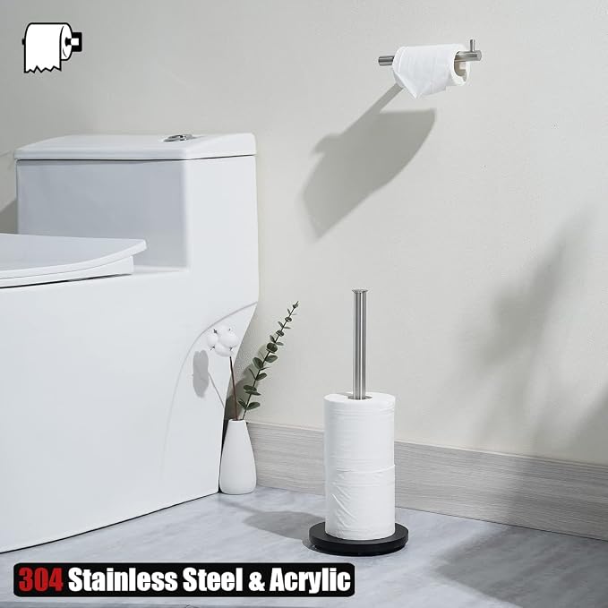 JQK Toilet Paper Storage Stand, 304 Stainless Steel Thicken 0.8mm Tissue Reserve Holder Dispenser for Bathroom, Brushed Steel, TPS180-BN