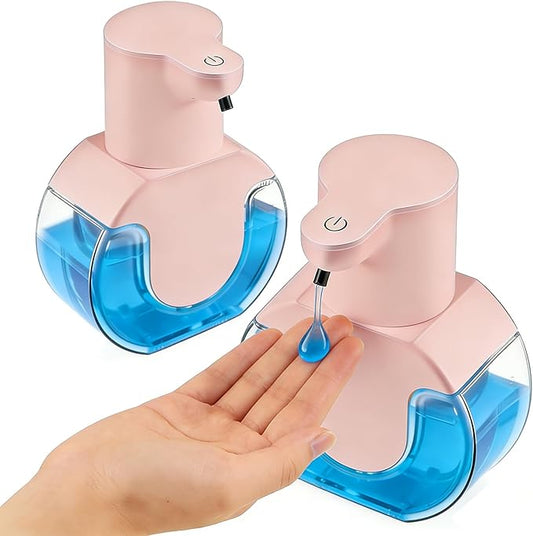 2 Pack Automatic Liquid Soap Dispenser Touchless, 15oz/420ml Rechargeable Hand Soap Dispensers, 4-Level Adjustable, Wall Mounted/Countertop for Bathroom Kitchen Sink Dish Soap, Hands-Free(Pink)