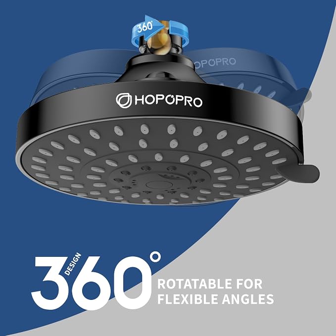 High Pressure Shower Head, HOPOPRO 5-Mode Fixed Showerhead, NBC Recommended | The Washington Post, NBC News, Today TV Show Recommended, Consumer Reports Tested High Flow Fixed Shower Head (6 Inch Black)