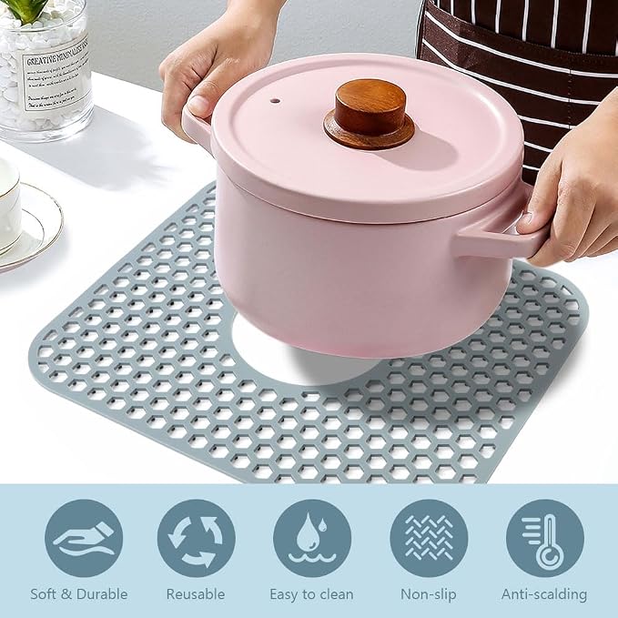 2pcs Sink Protectors for Kitchen Sink, Sink Protector For Kitchen Fast Drying Heat Insulation Soft Silicone, Protect Sink from Stains, Damage, Scratches, Dishwasher Safe Sink Grid