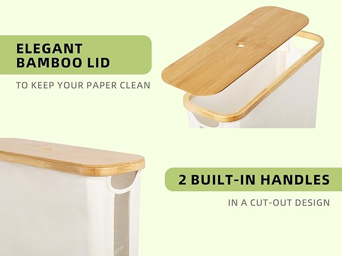 StorageWorks Toilet Paper Storage with Bamboo Lid, Toilet Paper Holder Basket for Up to 9 Mega or 12 Regular Size Rolls, Medium Paper Storage Baskets for Bathroom, Beige, 1 Pack