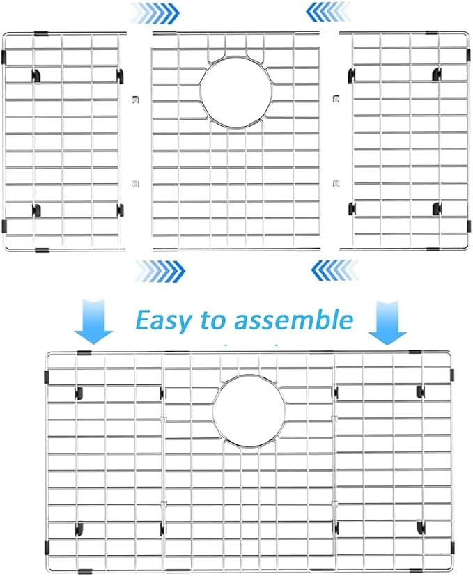 SANNO Kitchen Sink Protectors - Stainless Steel Sink Grid with Rear Drain Hole, Sink Rack 27.6" L x 14.6" W