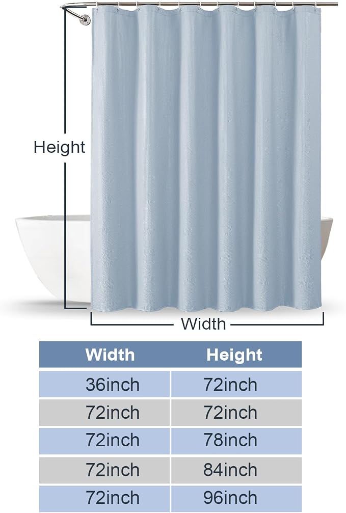 Glacier Blue Shower Curtain for Bathroom 96 Inches Extra Long, Elegant 3D Embossed Textured Fabric Shower Curtains, Water Repellent, Machine Washable, Hotel Style, 72" W x 96" L, Glacier Blue