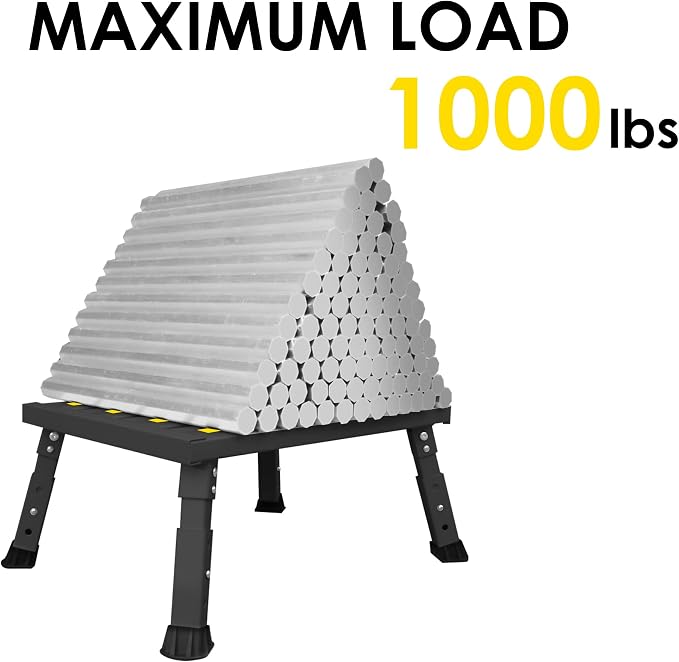 Adjustable RV Step Stool, Wide Platform, Foldable Legs, Black | 3 Height Settings, 1,000-lb Capacity, Aluminum Frame, Non-Slip Rubber Feet, Portable Step for Camper Stairs and Trailers