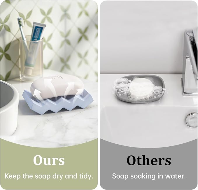 Bar Soap Holder Diatomite Soap Dish Sponge Caddy, Blue | Self Draining, Fast Drying, Soap Saver, for Shower, Bathroom, Kitchen Sink