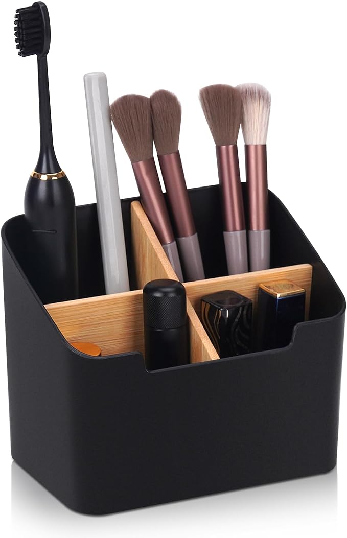 Ayswupt Toothbrush Holders for Bathrooms,Electric Toothbrush and Toothpaste Holder with Divider for Bathroom Countertop Organizer,Toothbrush Caddy for Kids Family Counter Vanity Storage Black