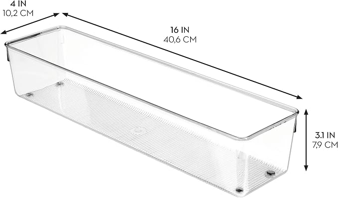iDesign Plastic Drawer Organizer Bins, Set of 3, Clear | Storage for Kitchen, Storage for Bathroom, Storage for Desk Drawers