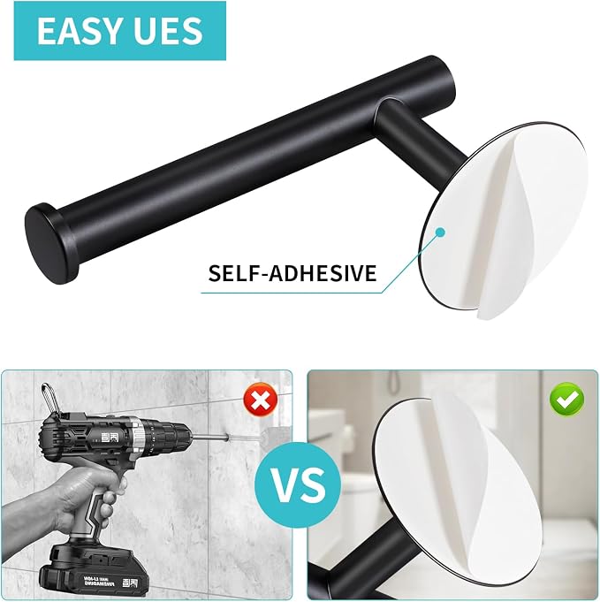 Yagoo Adhesive Toilet Paper Holder, Rustproof Toilet Roll Holder(2, Black) | SUS304 Stainless Steel,No Drilling Installation, Fits Most Standard Rolls,Suitable for Bathroom and Kitchen