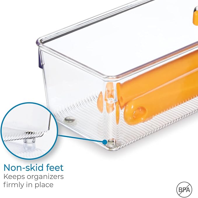 iDesign Utensil Holder & Silverware Organizer, Set of 2 | 4" x 12" x 3", Clear, Kitchen Utensils Storage, Countertop Storage