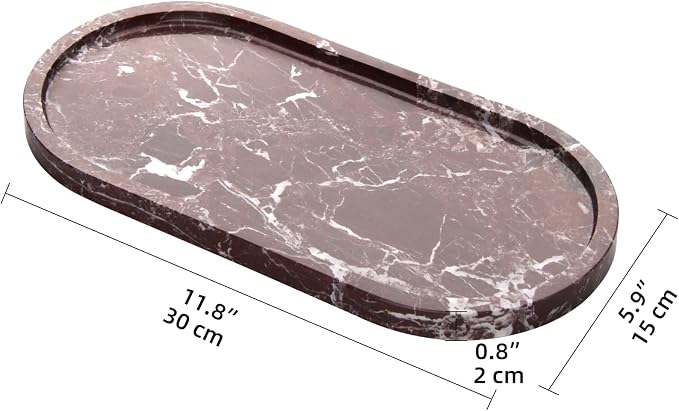Oval Marble Bathroom Vanity Tray, Rosso Lepanto, 12" x 6" x 0.8" | Natural Luxury Marble, Home Kitchen Bathroom Table Tray, Stone Decorative Countertop Tray, For Coffee Perfume Jewelry