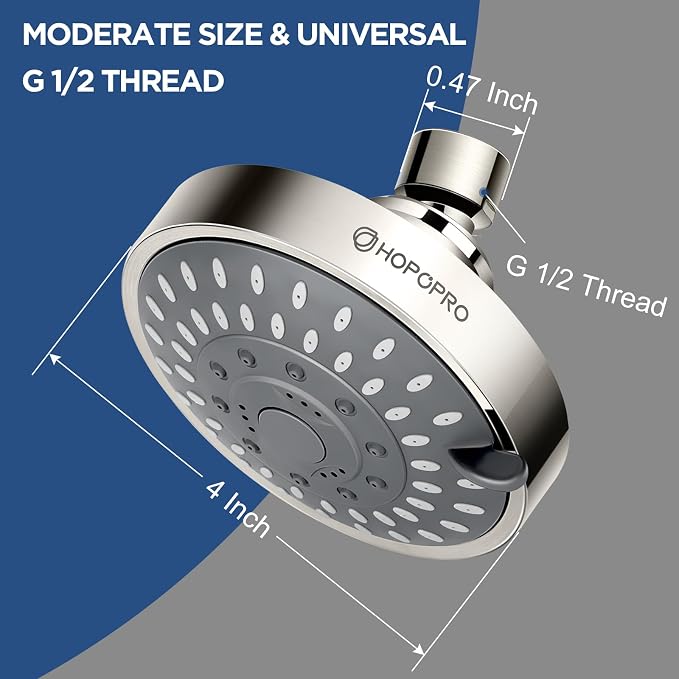 High Pressure Shower Head, HOPOPRO 5-Mode Fixed Showerhead, NBC Recommended | The Washington Post, NBC News, Today Recommended, Consumer Reports Tested High Flow Fixed Shower Head (4 Inch Brushed Nickel)