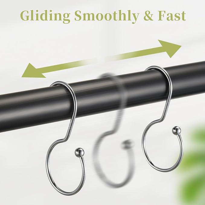 Shower Curtain Hooks, Anti-Fall S-Shaped Shower Curtain Ring, Decorative Silver Shower Curtain Hooks Rings Rust Proof Shower Rings for Curtain, Shower Hooks for Shower Curtain, 12 Pack, Chrome
