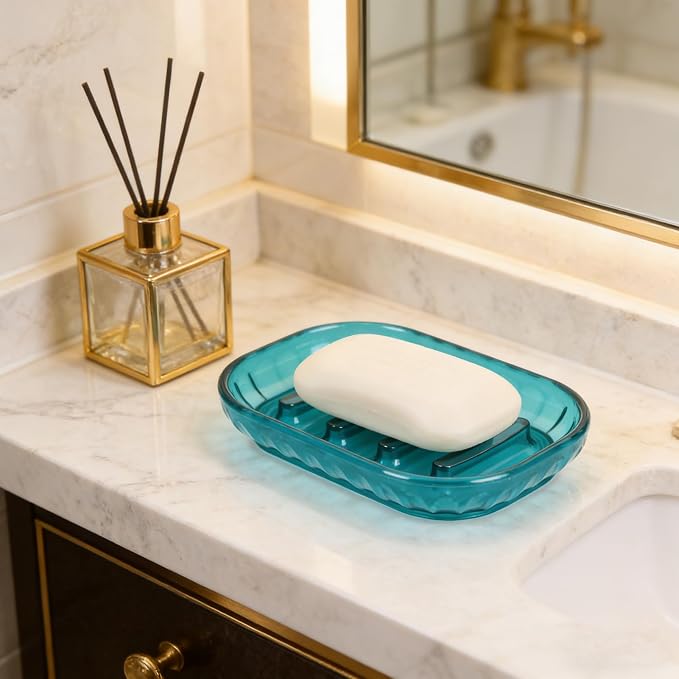 2 Pack Soap Dish Holder for Bar Soap, Bathroom Soap Dishes Bar Soap Holder | Soap Dishes Soap Saver Tray for Shower Bathroom, Kitchen Sink Soap Dish, Blue
