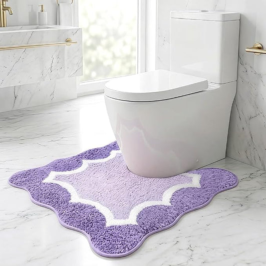 Purple Toilet Rugs U-Shaped 24x20inch,Non Slip Absorbent Quick Dry Coutour Bathroom Rug for Shower Room Toilet,Microfiber Bath Mats for Bathroom Floor Washable Carpet for Shower Toilet