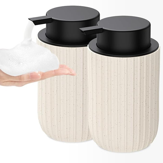 Ceramic Foaming Soap Dispenser, 12 oz Bathroom Foam Hand Soap Dispenser, Refillable Lotion Soap Dispenser with Removable Pump for Kitchen Hand Wash Dispenser, Modern Home Decor(2Pack-Speckled Beige)