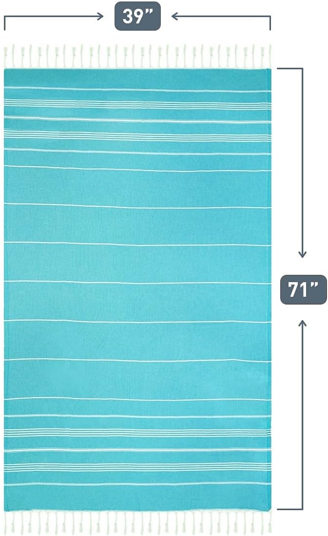 Turkish Beach Towel, Oversized 72x40, Turkish Cotton, Set of 6 | Sand Free, Quick-Dry, Absorbent Bath Towel, Lightweight Blanket & Compact for Travel, Beach, Pool, Gym, Spa