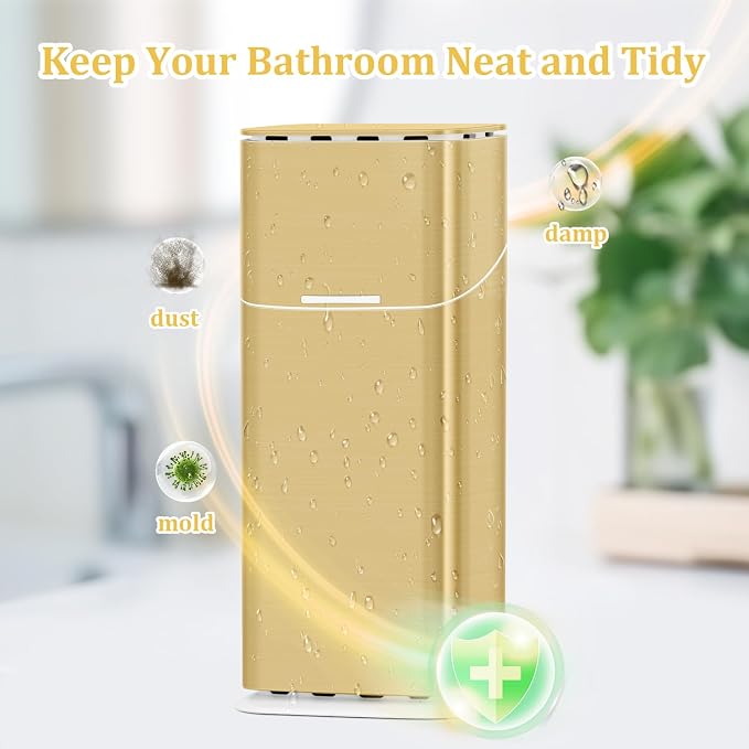 GFWARE Gold Electric Toothbrush Holder with Cover, Ventilated & Drainage | Detachable 5 Slots Bathroom Organizer for Toothbrush & Toothpaste, Waterproof & Dustproof, Electric Toothbrushes Under 10 In