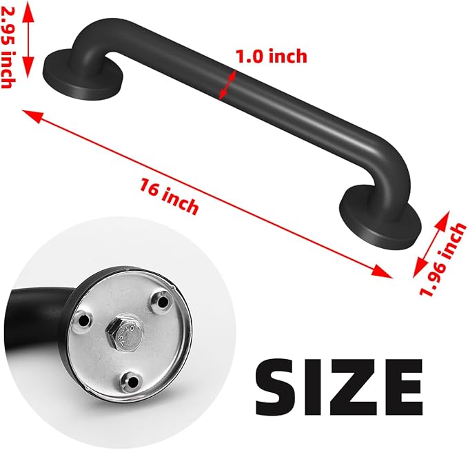 2 Pack 16 Inch Metal Industrial Handrail Grab Pipe Staircase Steps Indoor Exterior Outdoor Deck Hand Rail Safety Grab Bar (Matte Black) Handle for Stairs Bars Wall Elderly Grab Wall Mounted
