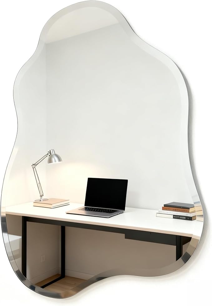 Cloud Shaped Frameless Wall Mirror,20x28 Inch,Beveled Edge Vanity Mirror | Beveled Edge Design Perfect for Vanity Bedroom Entryway Unique Cloud Shape Easy Wall Mount