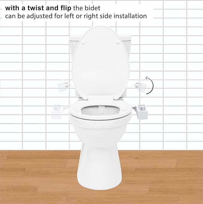BIDETbidet Left/Right Reversible Fresh Water Deluxe Ultra-Slim Toilet Attachment, Interchangeable Knob Set, Non-Electric with Nozzle Hinged Design, Easy Install, Fits Most Toilets, Off-White