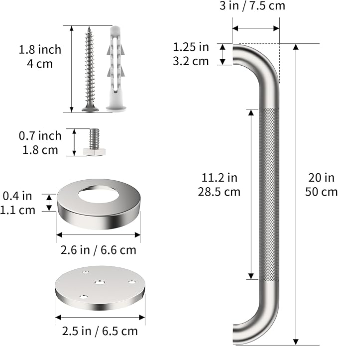 ZUEXT 2 Pack 20 Inch Brushed Nickel Non Slip Shower Grab Bar w/Knurled Grip | Bathroom Balance Support Rail, Assist Handle for Handicap Seniors, Wall Mount Stainless Steel Bath Safety Handrail, 1.25" Dia